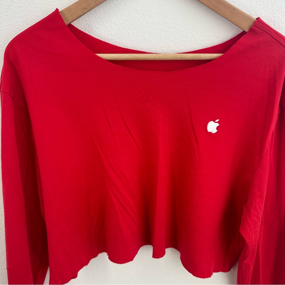 Apple Red long sleeve cropped top off the shoulder T-shirt - Picture 2 of 5